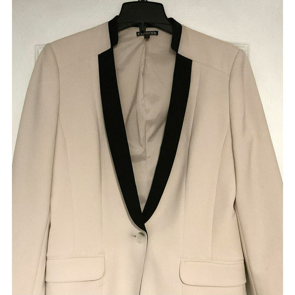 Express Women's Black Collar One Button Blazer Size 14, Ivory - Picture 2 of 5